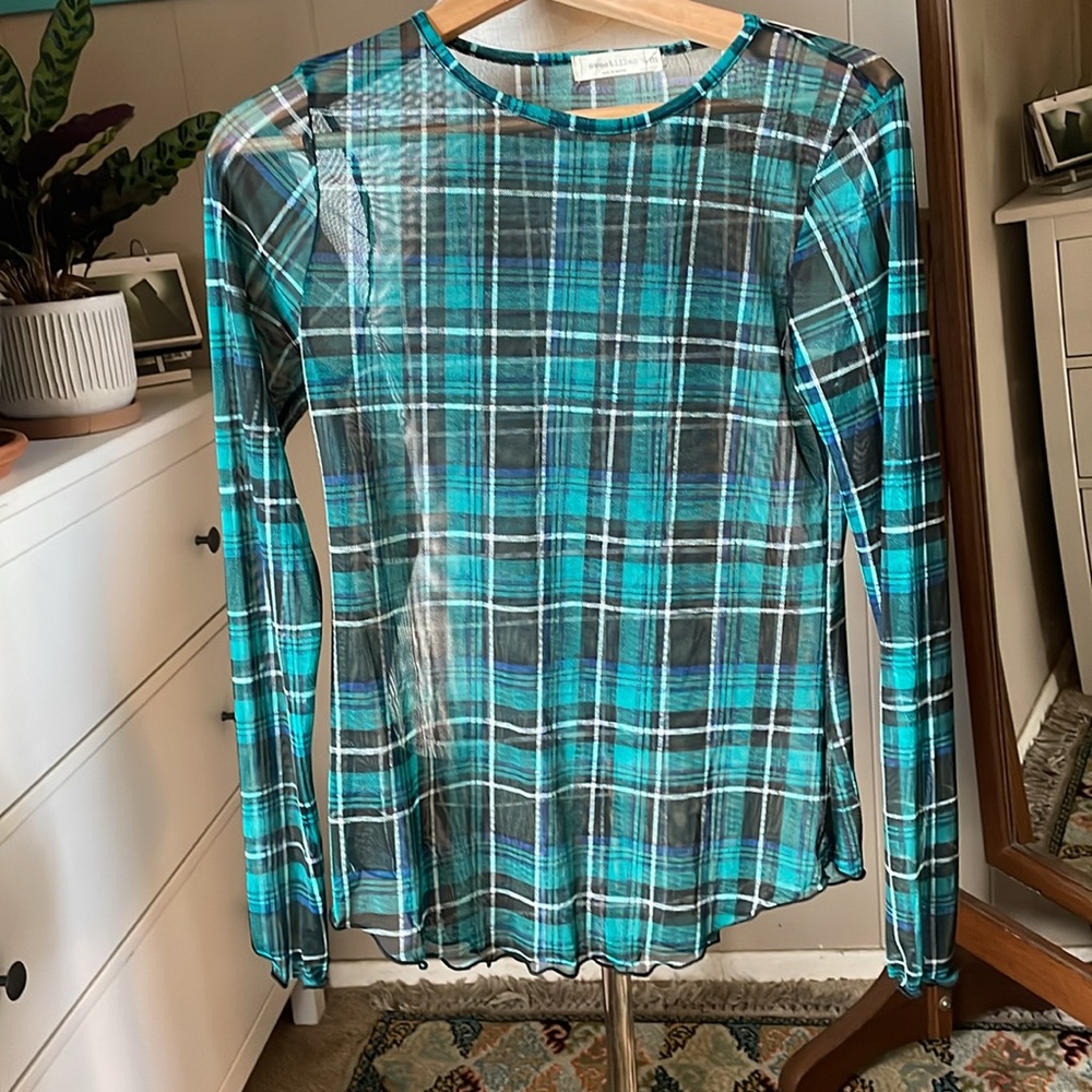 Sweet Lilac green plaid sheer top, NWT, women’s M